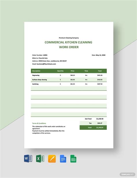 Cleaning Service Work Order Template in Excel, Word, Google Sheets ...