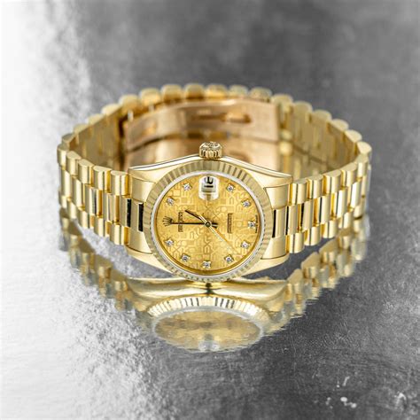 Rolex Watches (Pre-owned) President 18ct Gold Watch With Diamond Dot ...