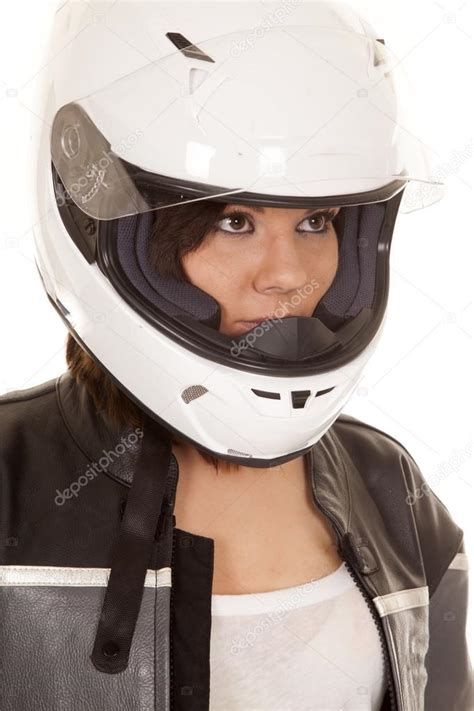 Woman biker helmet look side Stock Photo by ©alanpoulson 32147903