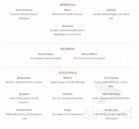 Contessa menu in Boston, Massachusetts, USA