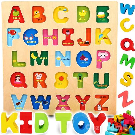 Coogam Wooden Alphabet Puzzle – ABC Letters Sorting Board Blocks ...