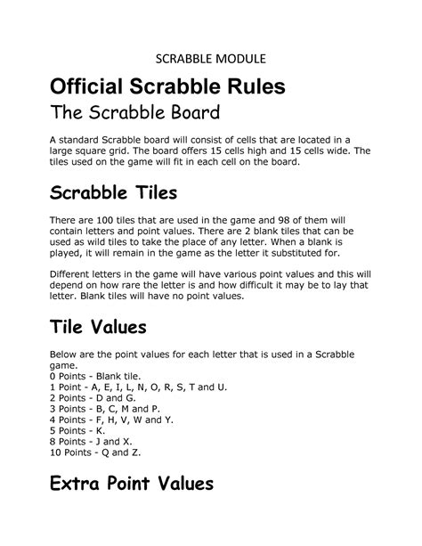 Scrabble Module - SCRABBLE MODULE Official Scrabble Rules The Scrabble ...