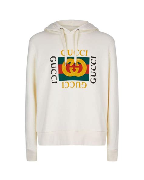 Gucci Fleece Logo Hoodie in Ivory,Black (White) for Men - Save 16% - Lyst