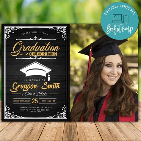 Printable Graduation High School Invitation Template With Photo | Bobotemp