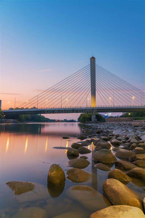 Scenery of Modern Urban Cable Stayed Bridge and Canal in Jiangyin ...