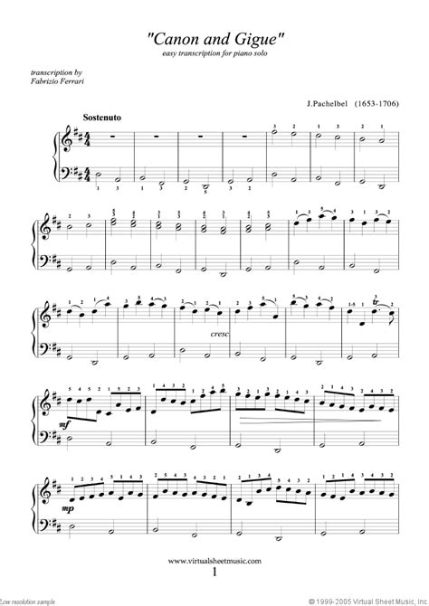 Pachelbel Canon in D sheet music for piano solo easy - Lagudankuncinya ...