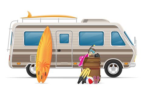 car van caravan camper mobile home with beach accessories vector ...