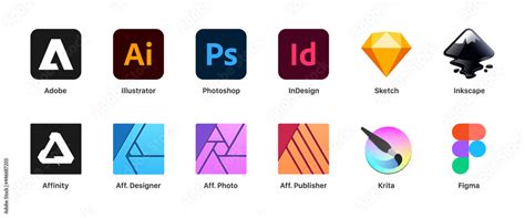 Graphic design software logo set : Adobe Illustrator, Photoshop ...