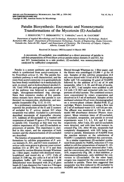 (PDF) Patulin biosynthesis: Enzymatic and nonenzymatic transformations ...