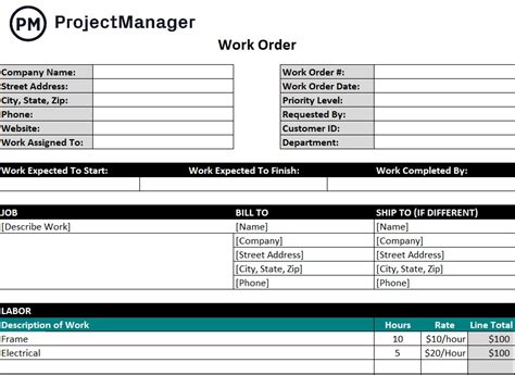 Job Order Form Template Excel