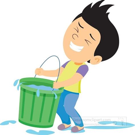 Home and Household Clipart-boy carring heavy water bucket clipart