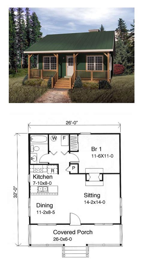 One-Story Style House Plan 49119 with 1 Bed, 1 Bath | Tiny house floor ...