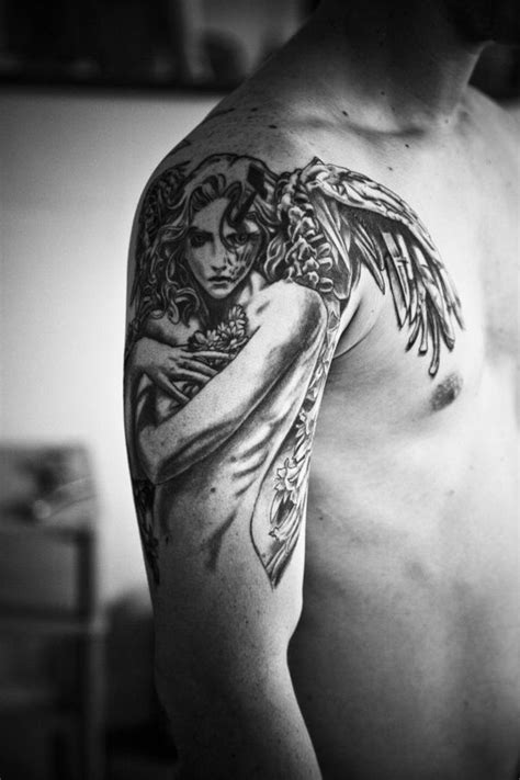 36+ Beautiful Guardian Angel Tattoo Designs | Mens shoulder tattoo ...