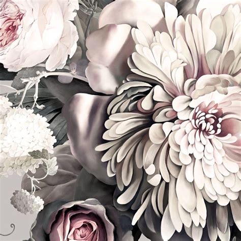 Dark Floral II Gray - Floral Wallpaper | Grey floral wallpaper, Black ...