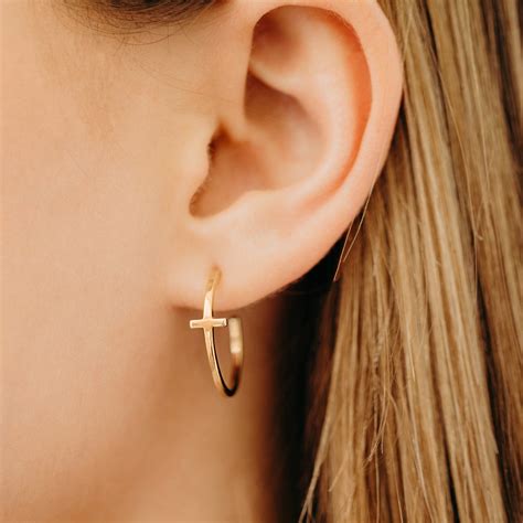 Shop Sydney Evan 14k Pure Gold Small Cross Hoops