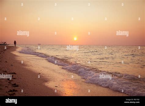 Tropical background sunset view at Puka beach, Boracay island ...