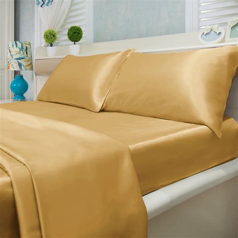 Satin Bed Sheet Set Ultra Soft 4-Piece (Gold, Full) - Walmart.com ...