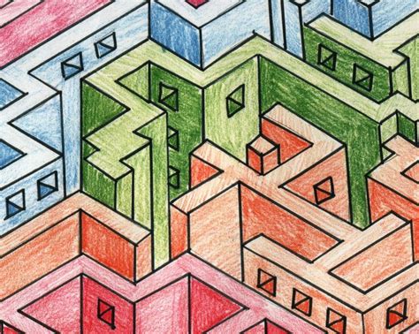 6.2perspective | Maze drawing, Isometric drawing, Geometric art