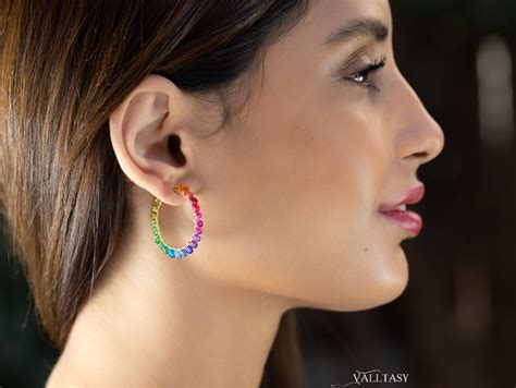 Solid Gold 14K Rainbow Hoop Earrings - Valltasy