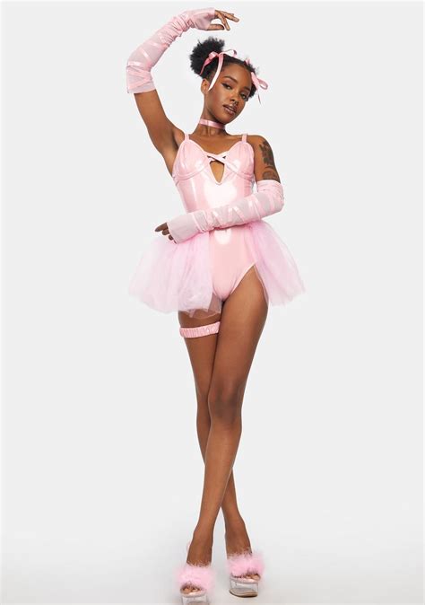 Ballerina Vegan Leather Leotard Tutu Gloves Garter And Hair Bow Set ...