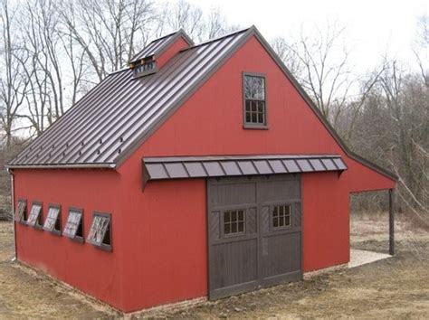 Red Barn with Metal Roof and Windows