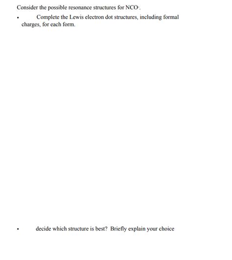 Solved Consider the possible resonance structures for NCO. | Chegg.com