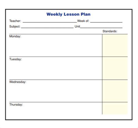 Printable Weekly Lesson Plan Template