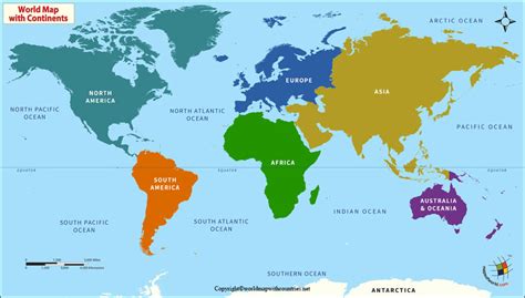 World Map with Equator and Countries, Free Printable