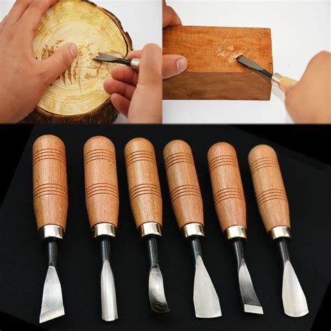 6Pcs Hand Wood Carving Tools Chip Detail Chisel Set Knives Tool for ...