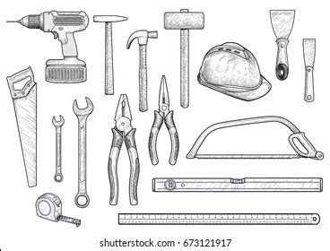 Collection Building Repair Tools Illustration Drawing Stock Vector ...