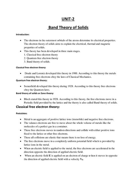 Band Theory of Solids - UNIT- Band Theory of Solids Introduction: The ...