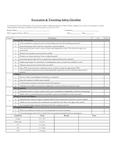 Excavation Safety Checklist