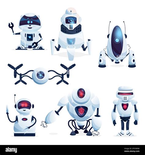 Alien life robots, future drones and android toys cartoon characters ...