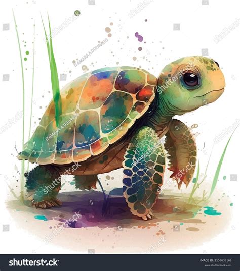 Cute Baby Turtle Watercolor Style Artwork Stock Vector (Royalty Free ...