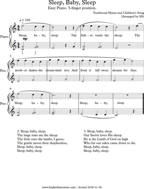 Sleep, Baby, Sleep - Traditional Hymn and Children's Song - Sheet Music ...