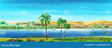 Nile river landscape stock illustration. Illustration of ancient - 64858501