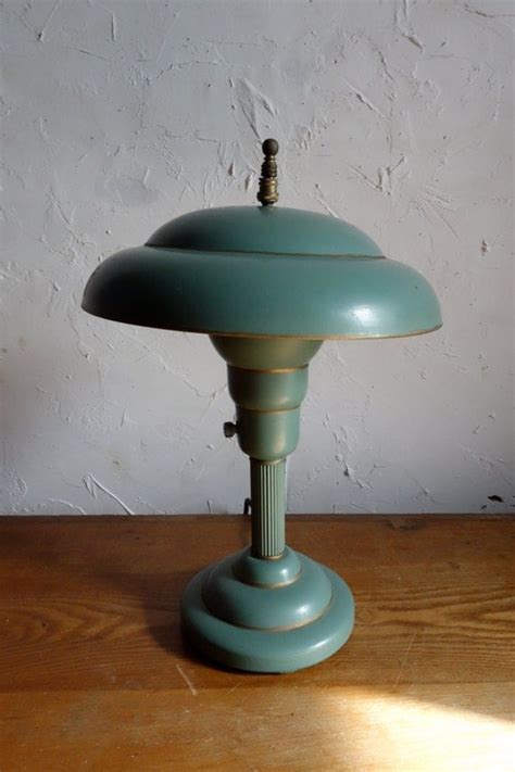 Flying Saucer Art Deco Desk Lamp Mint Green UFO Lamp Metal