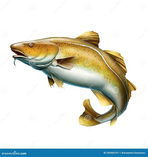 Atlantic Cod Fish Jumping Out of Water Illustration Isolate Realistic ...