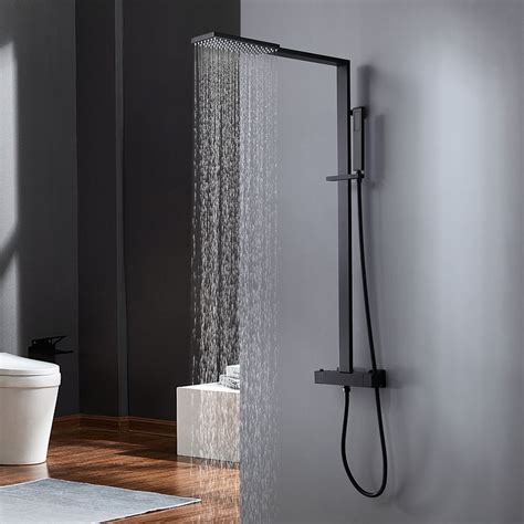 Exposed Thermostatic Shower Fixture with Rain Shower Head and Hand ...