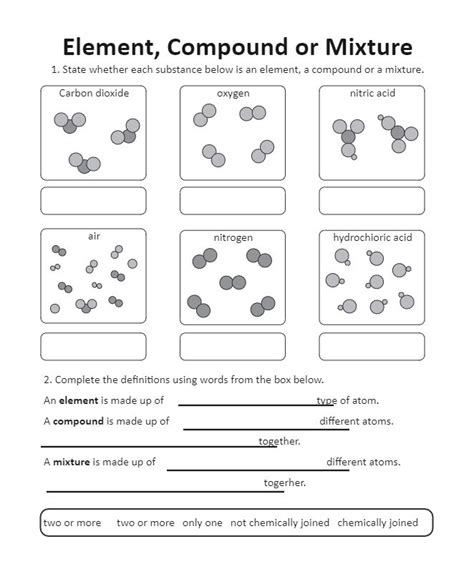 Mixtures Elements And Compounds Worksheets