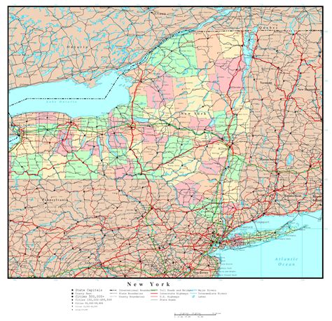 Large Detailed Administrative Map Of New York State With Highways ...