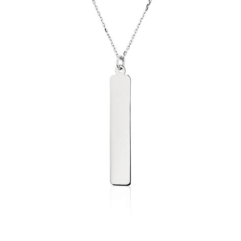 18" Engravable Vertical Bar Necklace in 14k White Gold (1.15 mm) | Blue ...