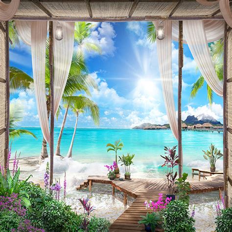 large beach photo backdrop hawaiian luau photo booth props beach scene ...