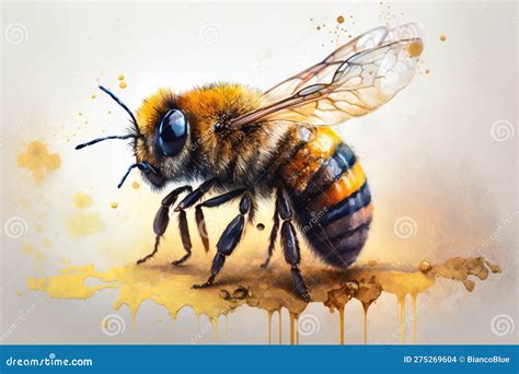 Honey Bee Watercolor Painting Hand-drawn Style Stock Illustration ...