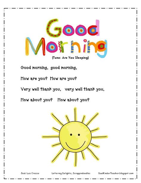 Good Morning Song | Kindergarten songs, Classroom songs, Preschool poems