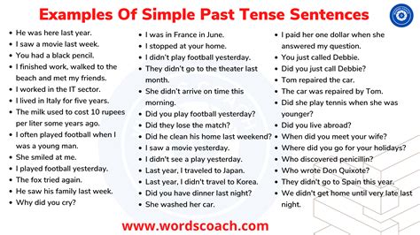 Examples Of Simple Past Tense Sentences - Word Coach