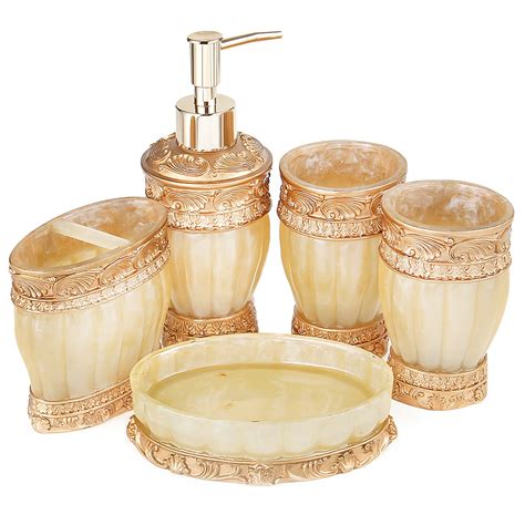 Bathroom Accessories Set, 5 Piece Decorative Resin Collection Bath ...