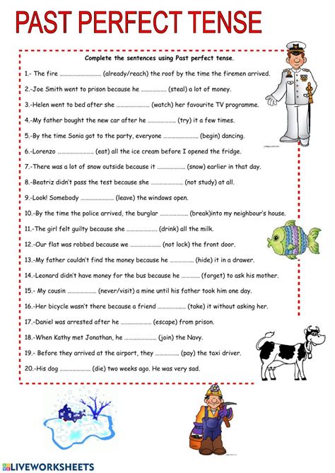 Past perfect worksheet | Perfect tense, Past perfect tense exercises ...