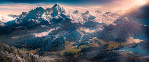 Swiss Alps Wallpaper 4K, Winterscape, Snow mountains