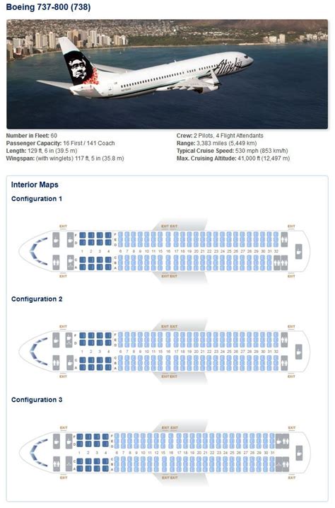 ALASKA AIRLINES BOEING 737-800 AIRCRAFT SEATING CHART | Alaska airlines ...